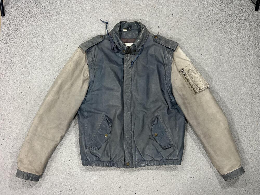 Vintage Wilsons Suede & Leather Jacket Men 38 Blue Hooded Flight Bomber Epaulets